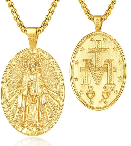 AEONSLOVE Wundertätige Medaille Silber 925 Orthodoxes Kreuz Kette für Herren Damen, Erzengel Michael Halskette Heiliger Benedikt/Jungfrau Maria/Raphael/Metatron Anhänger, Religiöse Schmuck