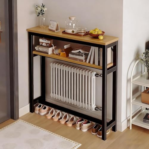 Estante de radiador multifuncional, mesa de consola estrecha de granja de 2 capas, mesa de entrada delgada con marco de metal para la sala de estar, pasillo,Black-80 * 20cm