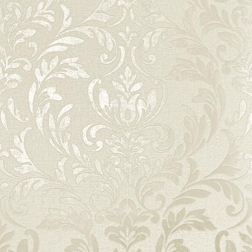 Fine Decor FD43990 Azara Damask Luxury Textured Vinyl Wallpaper, Natural