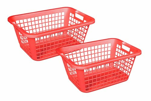 Großer Wäschekorb Rot 69 Liter 62x43x27 cm mit Griffen Plastik | Großer Wäschekorb