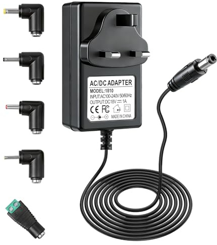 18V 1A AC to DC Power Supply Adapter, 100-240V Charger 18 Volt 100mA~1000mA with 5 DC Connector Center Positive for 18V Logitech Radio, Speaker, Sound Bar (Not for Drill or Guitar, Not for Battery)