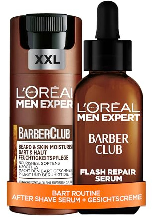 L'Oréal Men Expert Barber Club Set: XXL Bart & Haut Feuchtigkeitspflege (100ml) & After Shave Serum (30ml) mit 10% Panthenol, Bartpflege-Duo mit Zedernholzöl & Vitamin B5
