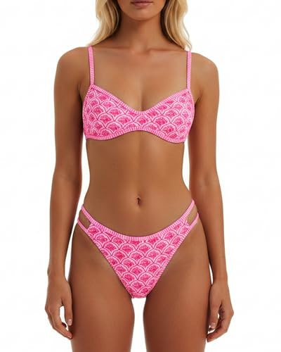 JTSONN Bikini Mujer Conjunto Sexy Cintura Baja Bañador Dos Piezas Bikinis Cordones Verano Traje de Baño con Cuello Halter Estampado Lunares Swimsuit Estilo Bohemio Estampado Cuadros Conjuntos Bikini