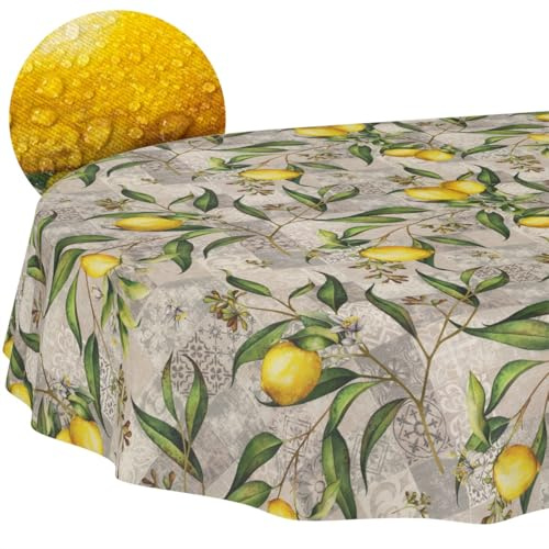 ANRO Tischdecke abwaschbar Zitrone oval 220x140 cm Outdoor wetterfest | Tischwäsche aus beschichtetem Stoff – schmutz- & wasserabweisend, pflegeleicht – waschbar bei 30 °C