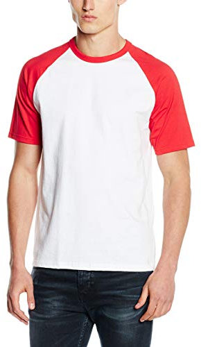 Fruit of the Loom Men's Baseball Classic Short Sleeve T-Shirt, White/Red, Small