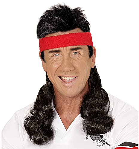 W WIDMANN MILANO Party Fashion - Perücke mit lockigem Haar & Stirnband, 80er Jahre, Tennisspieler, Langhaarperücke