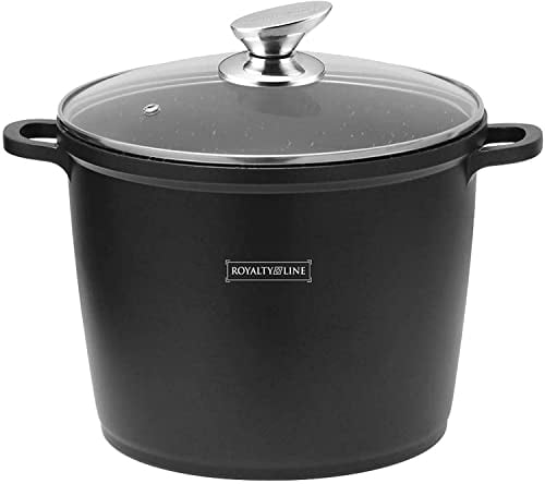 Royalty Line - Kochtopf mit Glasdeckel, Antihaftbeschichteter, Induktionsgeeignet, Schwarz, 7 Liter, 24 cm