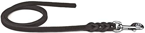Fettlederleine Schleppleine aus Leder für Hunde 5m, 7,5m, 10m (7.5m x 15mm schwarz Chrom)