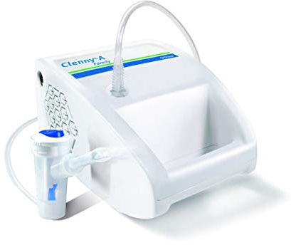 Clenny A Family Aerosol de Compresor para Uso Domiciliario - Compacto, silencioso, fabricado en Italia, 5 años de garantía. Máscaras suaves eronómicas, ampolla.