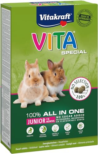 Vitakraft Vita Special, Junior, Hauptfutter für Junge Zwergkaninchen, mit Gräsern und Kräutern, für eine optimale Verdauung, ohne Zusatz von Zucker und Getreide (1x 600g)
