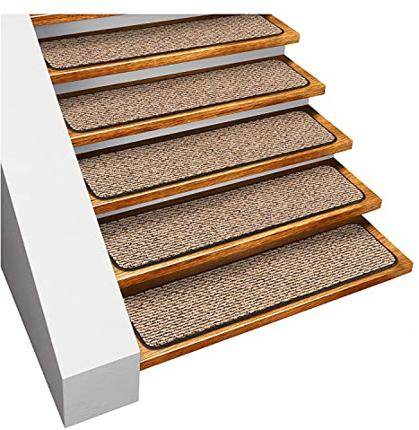 House, Home and More Set of 15 Skid-Resistant Carpet Stair Treads - Black Ripple - 9 Inches X 36 Inches