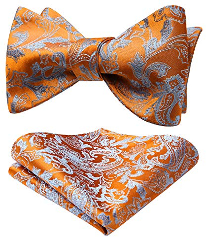 HISDERN Fliege Herren Set Orange/Blau Fliegen mit Einstecktuch Klassische Paisley Verstellbar für Bräutigam Hochzeit Party Fasching