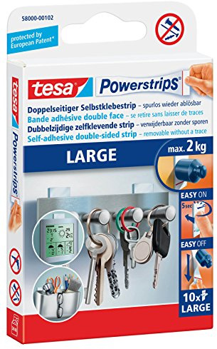 12er Pack tesa Powerstrips Strips LARGE für max. 2kg, 12 Packungen mit je 10 Strips