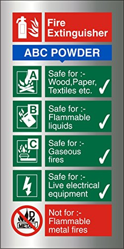 Seco ABC Powder Fire Extinguisher Sign, 100mm x 200mm - Brushed Aluminium Acrylic