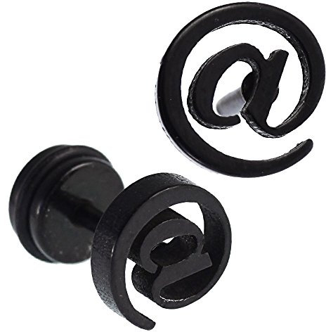 Faux Piercing Écarteur Noir @ caractères schaubverschluss acier inoxydable