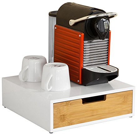 SoBuy Kaffeekapseln Aufbewahrung Schubladenbox Teebox Teebeutel 1-stufiger Bambus Kapselhalter Kompakte Box mit Rutschfesten Füßen Aufbewahrungsbox für Küche, Büro & Kaffeestation 31×30×10cm FRG179-WN