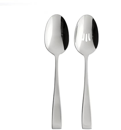 Oneida T711002A Moda Fine Flatware Serving Spoons, Set of 2 18/10 Stainless Steel, Silverware Set