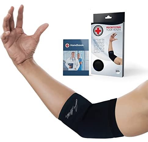 Dr. Arthritis Doctor Developed Ladies Pink Elbow Compression Sleeve and Doctor Written Handbook- RELIEF from Tennis withGolfers Elbow (Black, 2XL)