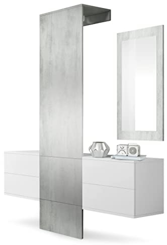 Vladon Garderobe Wandgarderobe Carlton Set 3, Made in Germany, Korpus in Weiß matt/Paneel und Spiegel in Beton Oxid Optik
