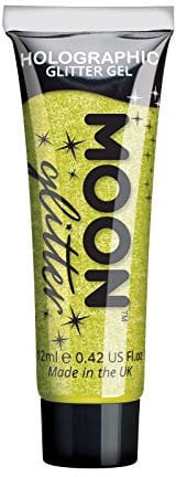 Holographic Fine Face & Body Glitter Gel by Moon Glitter - Yellow - Cosmetic Festival Glitter Face Paint for Face, Body, Hair, Nails - 12ml