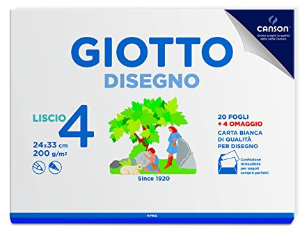 Giotto Disegno 4, Album da 24 fogli carta bianca per disegno scolastico, 24x33 cm, LISCIO