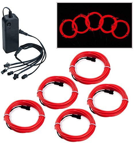 COVVY Wasserdicht Flexibel 5 * 1Meter Neon Beleuchtung Lichtschlauch Leuchtschnur EL Kabel Wire mit 3 Modis für Disco Party Kinder Halloween Kostüm Kleidung Weihnachtsfeiern (Rot)