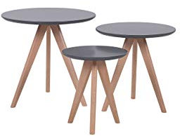 Beliani Kaffeetisch Couchtisch rund im 3er Set Grau hellbraune Beine Modern
