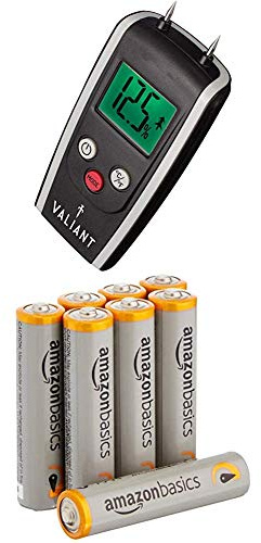 Valiant FIR421 Digital Moisture Meter for Firewood Timber and Brickwork, Black with Amazon Basics Batteries