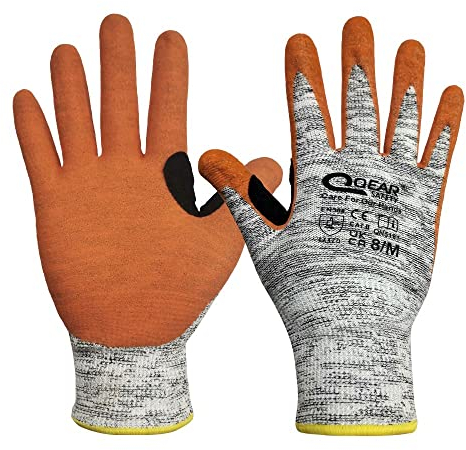 1 Pair Cut Level 5,HPPE/Glass Fiber Knitted Liner, Palm Sandy Foam Breathable Nitrile Rubber Coated Work Safety Gloves, Anti-slip, Abrasion, Thumb Crotch Reinforced,ISO13997 Cut Level D,(Medium) …