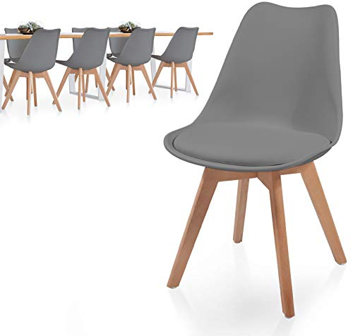 MIADOMODO® Esszimmerstühle 2er 4er 6er 8er Set - Skandinavischer Stil, Modern, Gepolstert mit Sitzkissen, aus Kunststoff & Massivholz, Farbwahl - Küchenstuhl, Wohnzimmerstuhl, Stühle (8er, Grau)