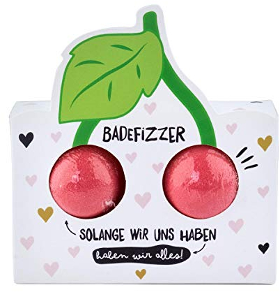Die Geschenkewelt Happy Life 46285 Badefizzer mit Kirschen-Motiv, Badezusatz mit Kirschduft Geschenkartikel, Mehrfarbig, 2 je 15 g