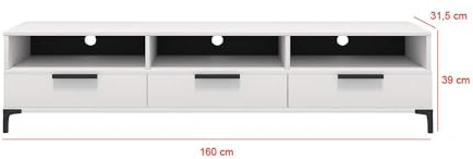 Selsey meuble tv, Blanc Mat / Blanc Brillant, sans LED