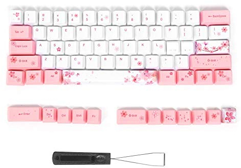 Hopcd Mechanische Tastatur Mit Kirschblüte, 73 Stück PBT KeyCaps, 60% Sublimation Set Mit Abzieher für Jede Mechanische Tastatur