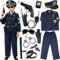 Polizei Kostüm Kinder mit Polizei Ausrüstung Polizei Hemd Hosen Polizeimütze Handschellen Polizeiabzeichen Gürtel Sonnenbrille Walkie Talkie Polizei Spielzeug für Kinder Jungen Halloween Karneval (XS)