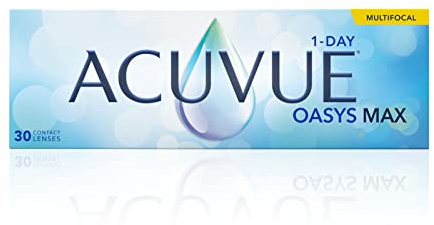 Acuvue Oasys Max 1-Day MULTIFOCAL Lentes diarias con Tecnología TearStable, filtro de luz OptiBlue y diseño Pupil Optimized, -5.00 dpt, diámetro 14.3 mm, 30 unidades, +1.50 adición, curva base 8.4 mm