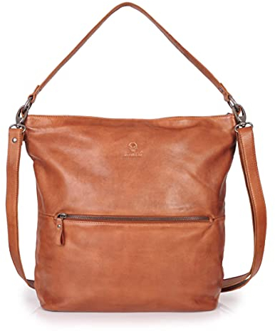 DONBOLSO Damen Handtasche Berlin I Design Leder Shopper I Damen Handtasche Vintage Leder I Hochwertige 100% Ledertasche in cognac I Elegante Umhängetasche für stilvolle Frauen