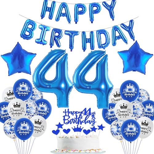Blau Luftballon 44. Geburtstag mann deko Folienballon 44 Geburtstags mann party dekorationen happy Birthday Girlande Banner Blau Geburtstagsdeko 44 jahre mann Ballon deko 44. Geburtstag Männer
