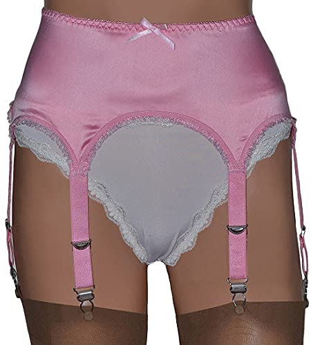 Swanky Pins Cintura in raso rosa a 6 cinghie con clip in metallo in stile retrò profondo, Rosa pallido, XXL