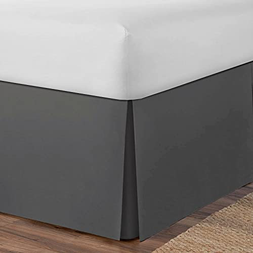AmigoZone Plain Cotton Percale Platform Base Valance Pleated (Charcoal, Single)