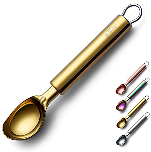 Gold Eisportionierer, Berglander Edelstahl Keksportionierer Melonen Baller Scooper Cones Titan Vergoldung, Spezialwerkzeuge und Gadgets, Eislöffel Lebensmittelportionierer Spülmaschinenfest