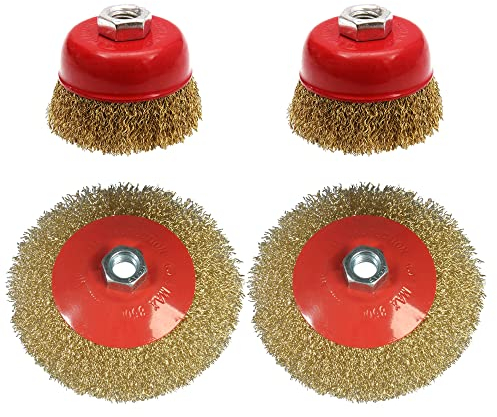 4 tlg. Drahtbürsten Set 75mm + 125mm Ø M14 Kegelbürste Scheibenbürste Topfbürste Messing-Stahldraht