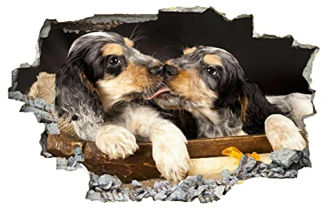 Hund 3D Wandtattoos Durchbruch Wandsticker Wandbilder Tier Abnehmbare Vinyl Selbstklebend Wanddeko Wandaufkleber Modern Wanddeko für Wohnzimmer Kinderzimmer Junge Mädchen Teenager Zimmer Badezimmer