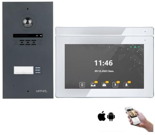 MATHFEL 2 Draht Video Türsprechanlage Einfamilienhaus Full HD - Einfache 2-Draht-Bus-Installation - 170° Kamera, 2X7-Zoll Touchscreen - Mit WLAN, RFID und Fingerprint Zugangskontrolle