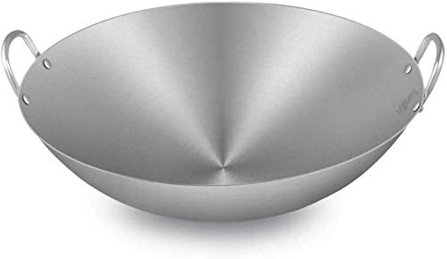 HMTE Kochtöpfe Pfannen Wok – unbeschichtete Bratpfanne, professionelle große Wok-/Schmorpfanne, mit Hilfsgriff, Mehrzweck-Wok, 34-80 cm Bratpfanne, Silber-75 cm, Silber, 80 cm (Silber 80 cm)