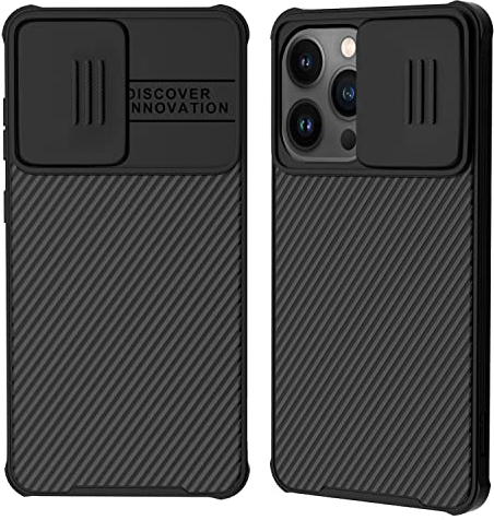XTCASE Cover per iPhone 14 Pro Custodia, Protezione Copri Fotocamera Scorrevole Ultra Sottile Rigida Hard Antiurto Antigraffio Antiscivolo Shockproof Protettiva Case, Nero