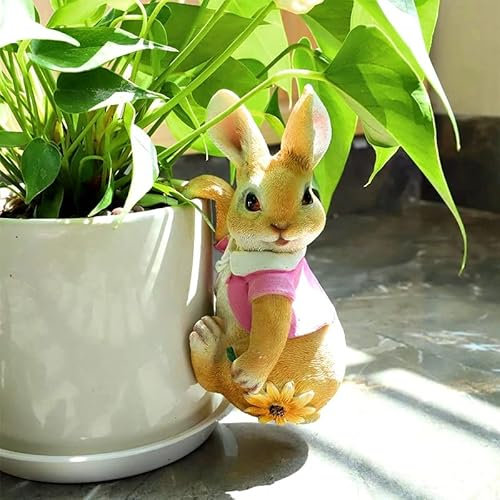 JARPSIRY Climbing Couple Rabbits Figurine Flower Pot Hanger Decorations, Cute Bunny Statue Resin Fence Sculpture Planter Edge Decor and Vase Hugger for Garden Patio Lawn Yard Ornaments