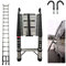 4.4M Telescoping Ladder with Removable Hook Extendable Ladder Multi-Purpose Ladder Compact Sturdy Household Loft Ladder Anti-Slip Safety Lock
