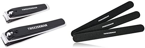 Tweezerman Stainless Steel Nail Clipper 2-Piece Set & Professional Nail Files Black