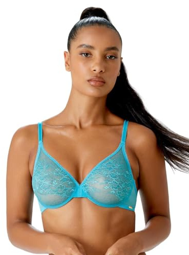 Gossard Womens Glossies Lace Sheer Molded Bra, Turquoise Sea, 34A UK