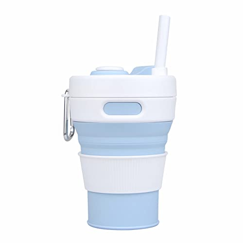 Eidyer Collapsible Coffee Cup with Straw and Lids, Silicone Reusable Travel Cup (450ml,15.5oz), Portable Travel Mugs Eco Foldable Coffee Mugs for Camping Small Size Fits in Pocket
